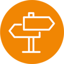 Icon mit zwei Wegweisern, die in entgegengesetzte Richtungen zeigen.